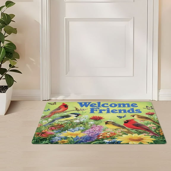 ALAZA Cardinal Bird and Butterfly Door Mat Outdoor Indoor Entrance Low Profile Floor Rugs 32"x20"