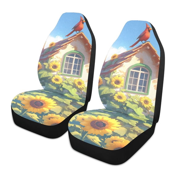 ALAZA Cardinal Sunflowers Car Seat Covers 2 PCs Universal Auto Front Seats Interior Protector