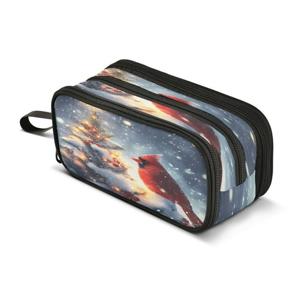 ALAZA Cardinal on Christmas Tree Pencil Case Bag 3 Compartment Pen Pouch Large Storage Holder Box Organizer