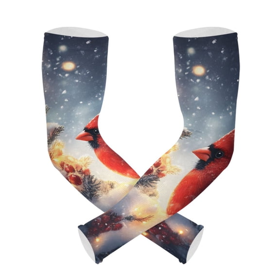 ALAZA Cardinal on Christmas Tree UV Sun Protection Arm Sleeves UPF 50+ Compression Cooling Sleeve 1 Pair