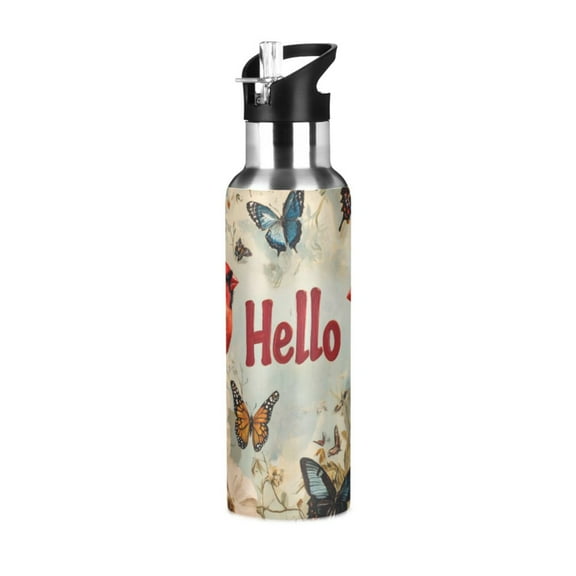 ALAZA Cardinal with Hello Water Bottle Insulated Flask Stainless Steel Straw Lid 20 oz
