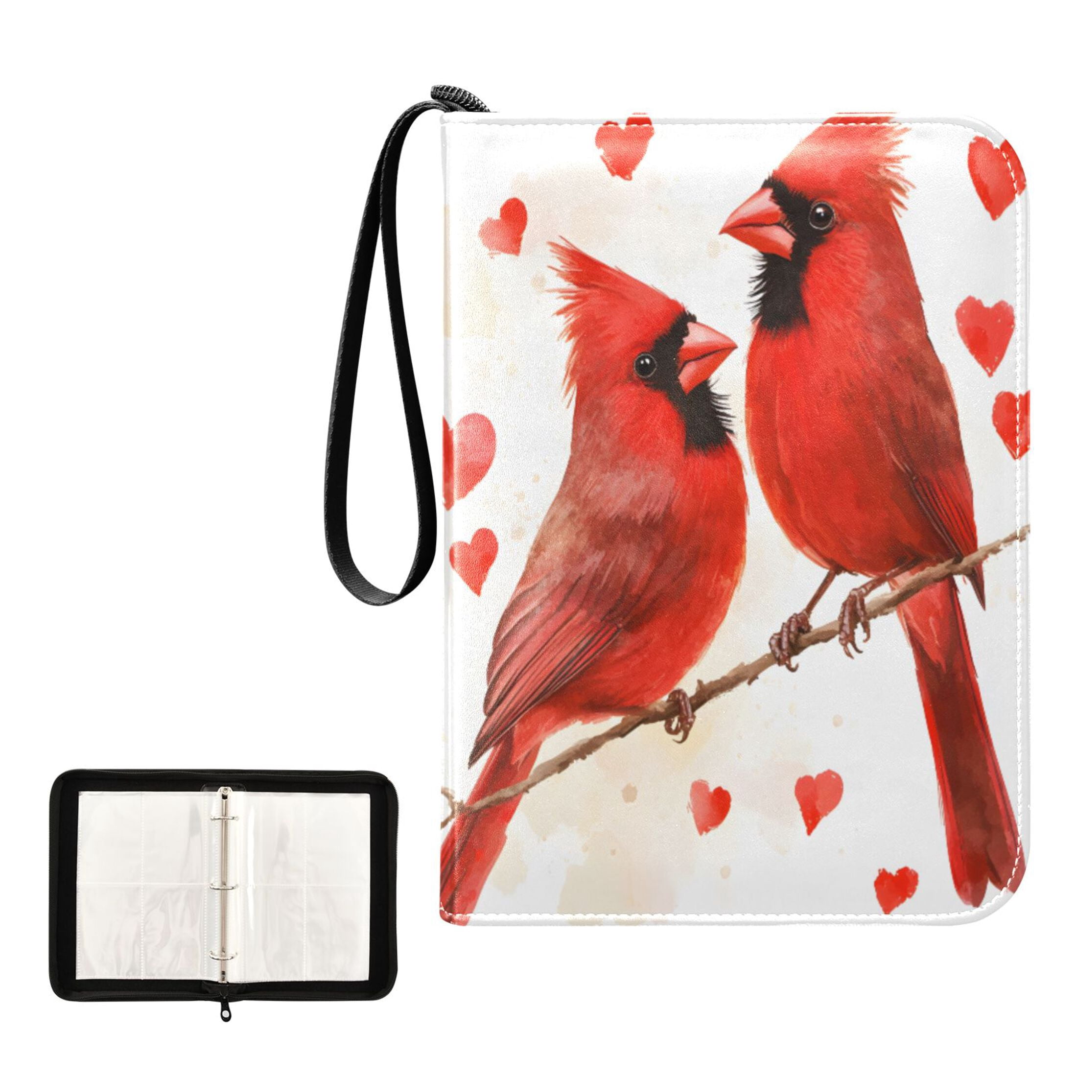 ALAZA Cardinals Bird Hearts Trading Card Binder 4 Pocket Cards Collection Album 400 Folder Holder
