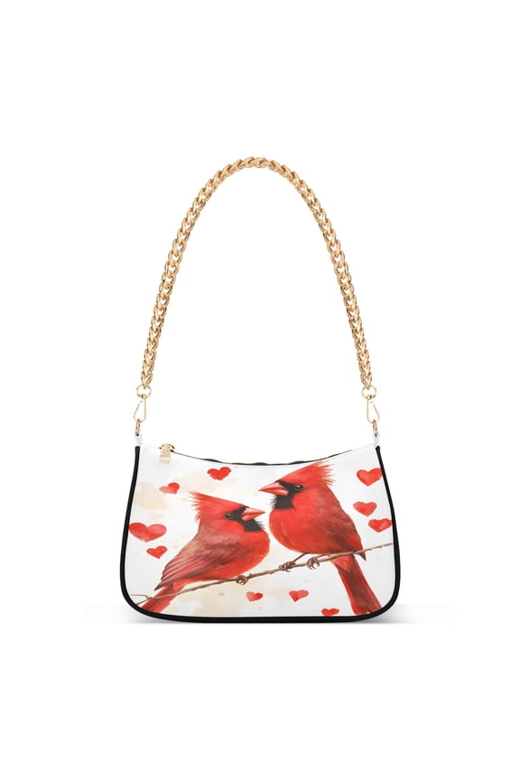 Cardinals Bird Hearts Women's Chain Shoulder Bag Hobo Handbag Tote Crossbody Purse