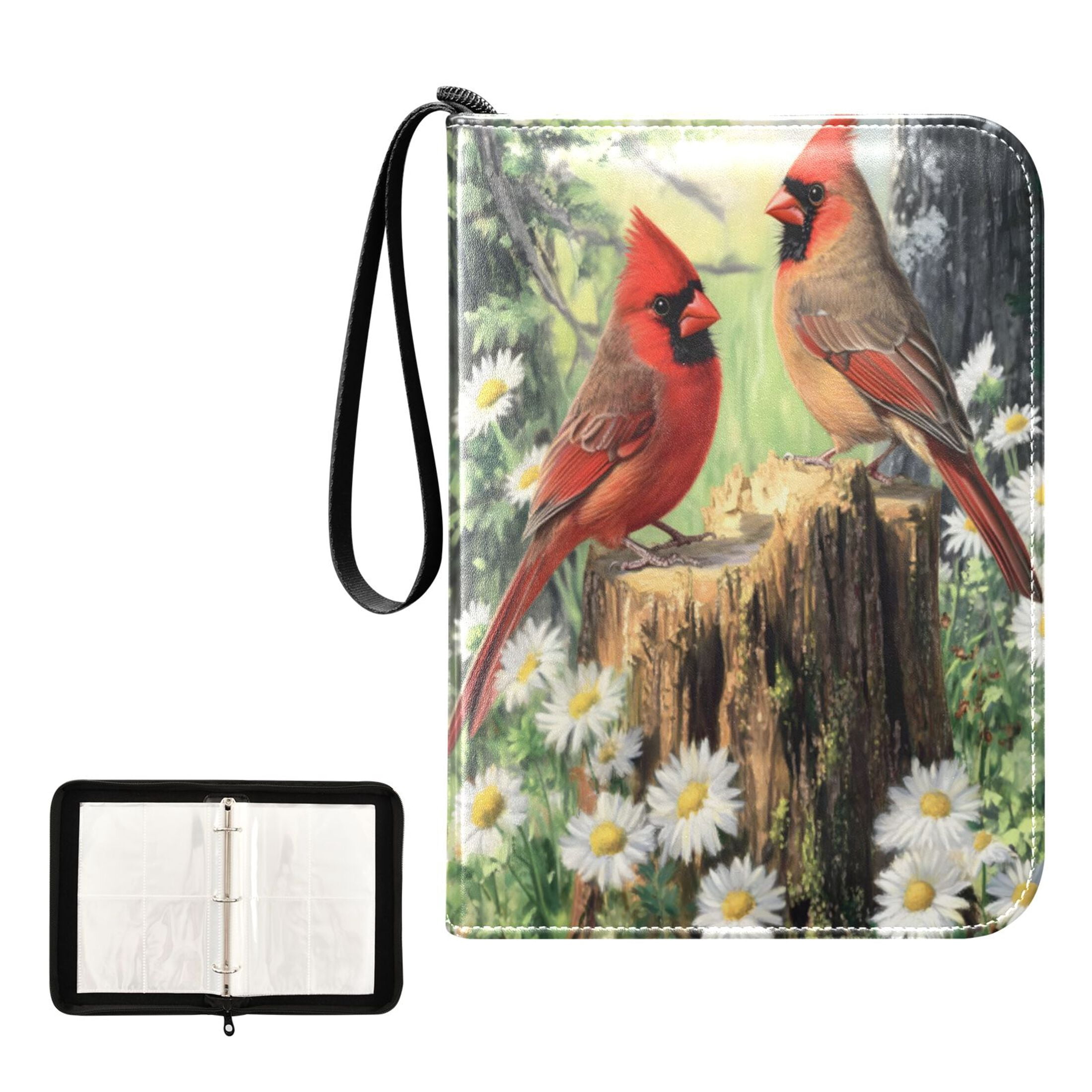 ALAZA Cardinals Daisy Floral Trading Card Binder 4 Pocket Cards Collection Album 400 Folder Holder