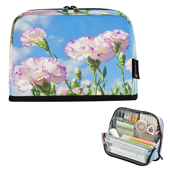 ALAZA Carnation Flowers Pencil Case Pen Pouch Bag Large Capacity Organizer