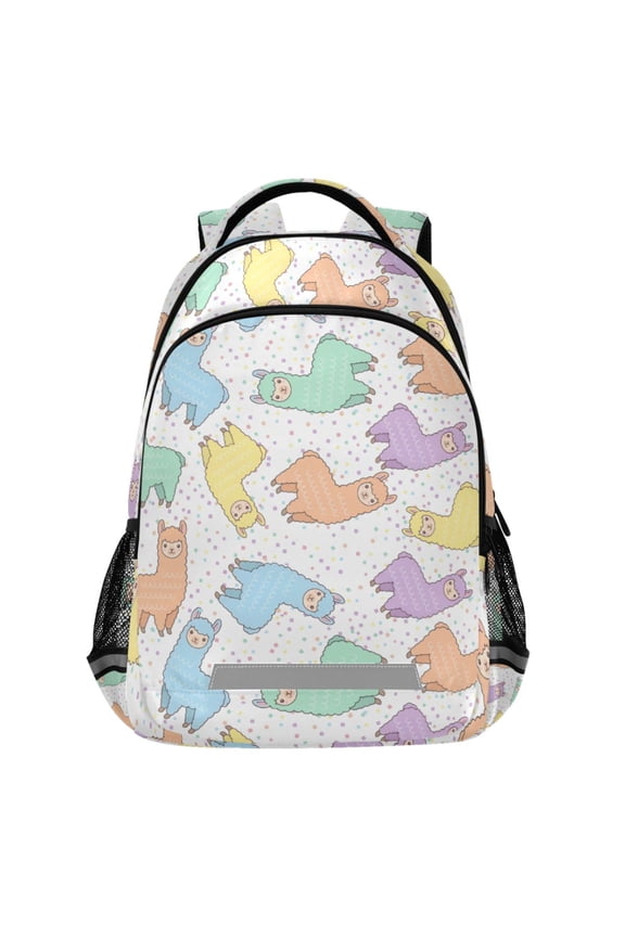 Cartoon Alpaca Pattern Backpack Elementary School Bags Student Bookbag Travel Rucksack
