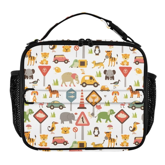 ALAZA Cartoon Animals Car Lunch Box Insulated Lunch Bag Cooler Tote with Shoulder Strap