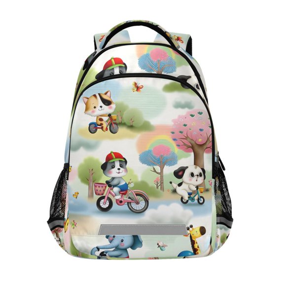 ALAZA Cartoon Animals Riding Bicycle Backpack Elementary School Bag Bookbag Travel Rucksack