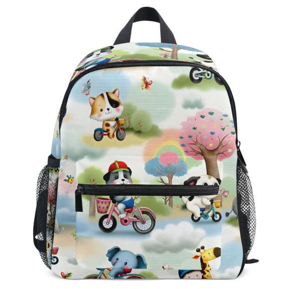 ALAZA Cartoon Animals Riding Bicycle Pattern School Backpack Student Bookbag Mini Bag