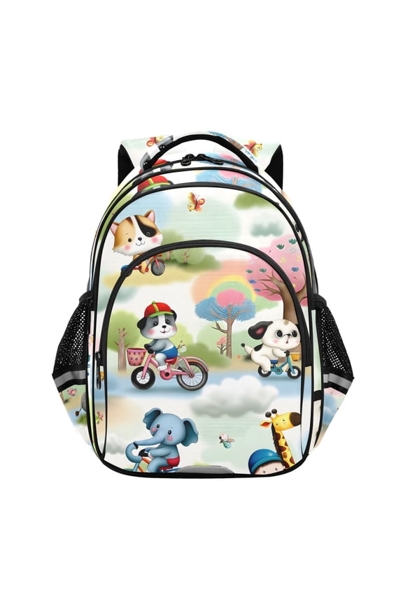 Cartoon Animals Riding Bicycle School Backpack Elementary Bag Bookbag Travel Rucksack