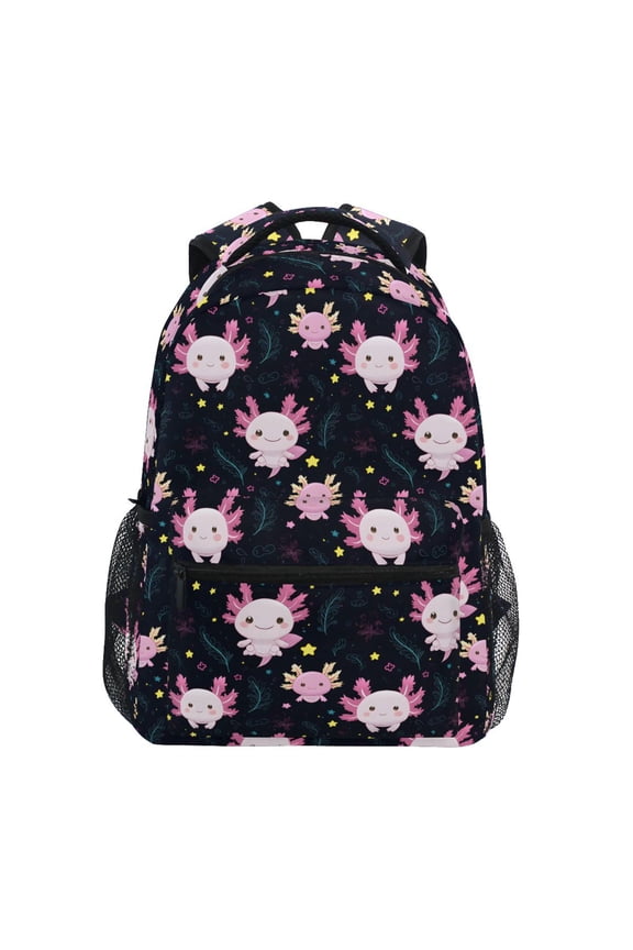 Cartoon Axolotl Stars Pattern School Backpack Elementary Bookbag Laptop Bags Travel Daypack