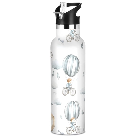 ALAZA Cartoon Balloon Bicycles Pattern Stainless Steel Water Bottle Vacuum Insulated Leak-Proof Tumbler with Straw Handle 20oz