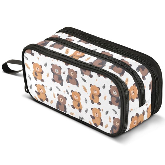 ALAZA Cartoon Bear Pencil Case Bag Large 3 Compartment Pen Pouch Holder Box Storage Organizer