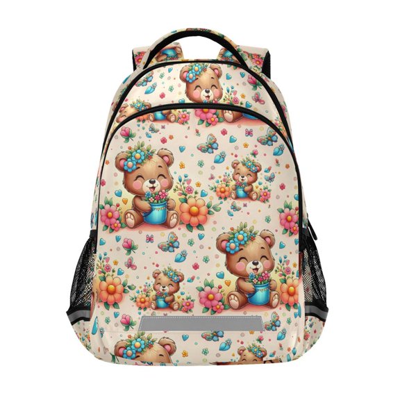 ALAZA Cartoon Bear in Flowers Backpack Elementary School Bag Bookbag Travel Rucksack