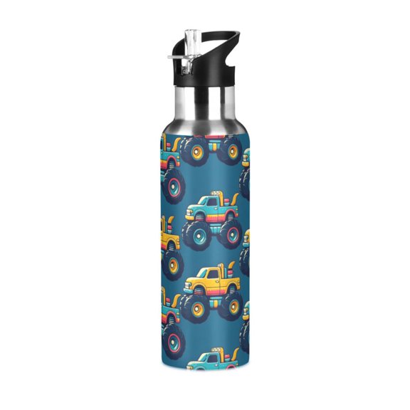 ALAZA Cartoon Car Vehicles Water Bottle Insulated Flask Stainless Steel Straw Lid 20 oz
