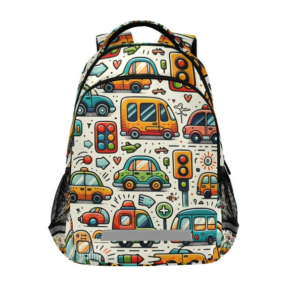 ALAZA Cartoon Cars Backpack Elementary School Bag Bookbag Travel Rucksack