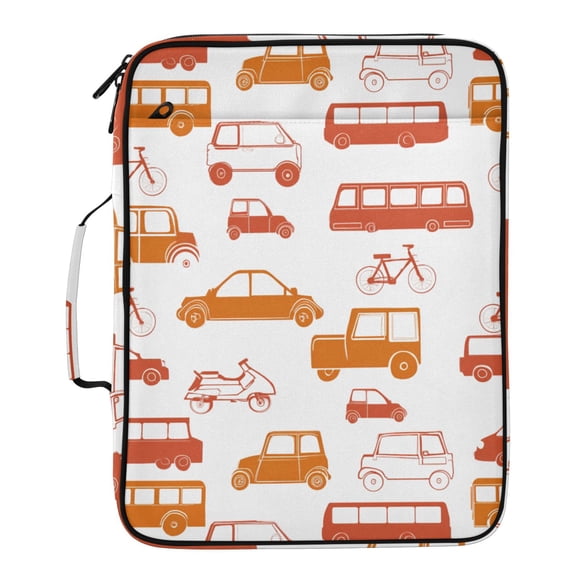 ALAZA Cartoon Cars Bicycle Pattern Expanding Accordion File Folder 3 Ring Zipper Binder Organizer Portable Document Bag
