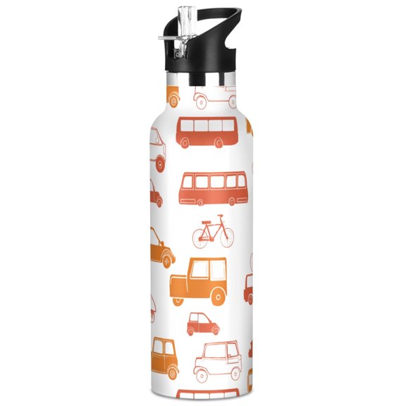 ALAZA Cartoon Cars Bicycle Pattern Stainless Steel Water Bottle Vacuum Insulated Leak-Proof Tumbler with Straw Handle 20oz
