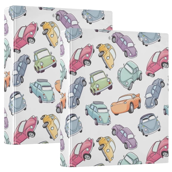 ALAZA Cartoon Cars Hardcover 3 Ring Binder 1.5" D-Rings with Interior Pockets Binders School 2 PCs