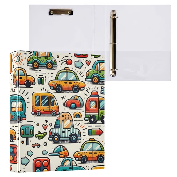 ALAZA Cartoon Cars Hardcover 3 Ring Binder 1.5" Round Rings Interior Pockets Binders Organizer 1 Pack