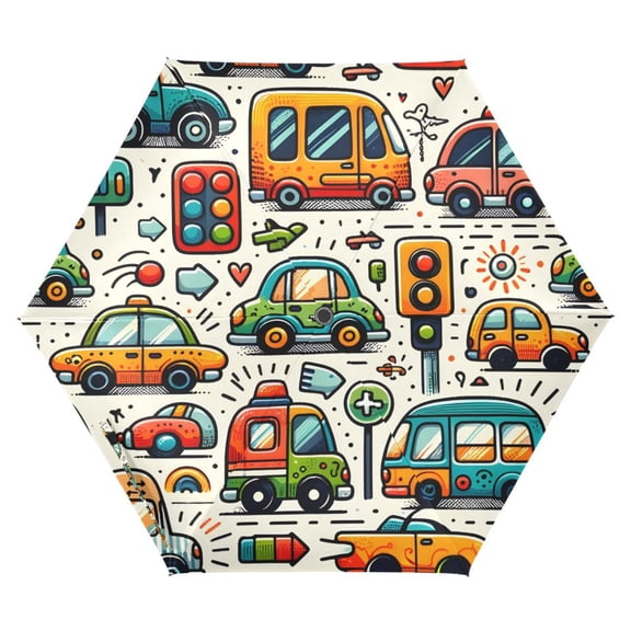 ALAZA Cartoon Cars UPF 50+ Compact Folding Umbrella for Rain Travel Umbrella Packable