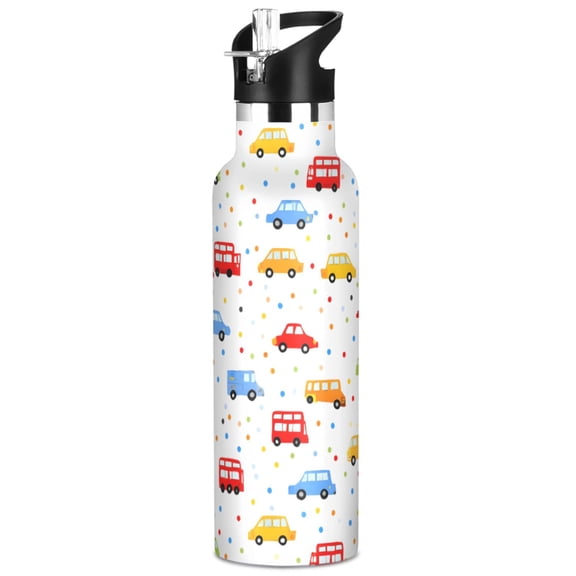 ALAZA Cartoon Cars Vehicle Pattern Stainless Steel Water Bottle Vacuum Insulated Leak-Proof Tumbler with Straw Handle 20oz