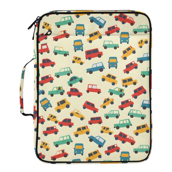 ALAZA Cartoon Carsblack and White Bicycle Sketch Pattern Trucks Pattern Expanding Accordion File Folder 3 Ring Zipper Binder Organizer Portable Document Bag