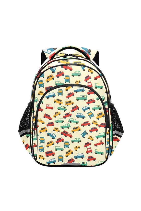Cartoon Carsblack and White Bicycle Sketch Pattern Trucks School Backpack Elementary Bag Bookbag Travel Rucksack