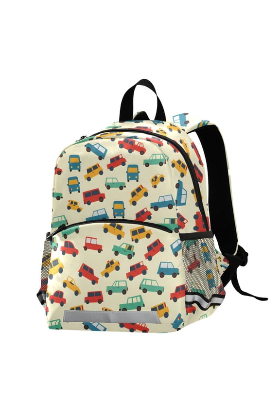 Cartoon Carsblack and White Bicycle Sketch Pattern Trucks School Backpack Elementary Student Bookbag
