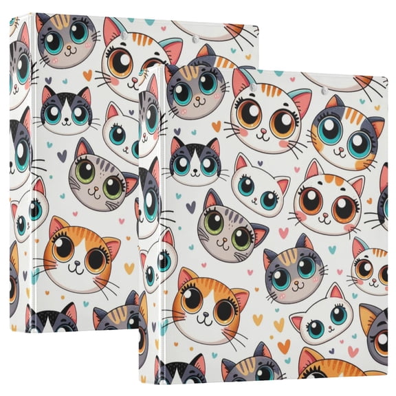 ALAZA Cartoon Cat Face Hardcover 3 Ring Binder 1.5" Round Rings Interior Pockets Binders Organizer 2 Pack