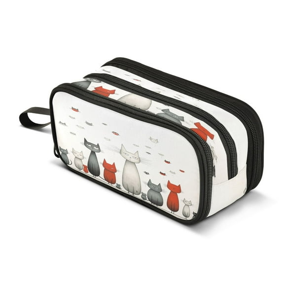 ALAZA Cartoon Cat Pencil Case Bag 3 Compartment Pen Pouch Large Storage Holder Box Organizer