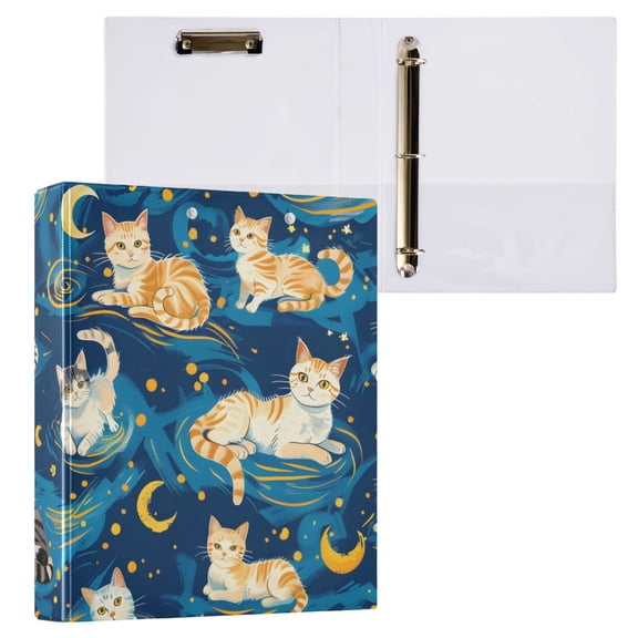 ALAZA Cartoon Cat Starry Night Hardcover 3 Ring Binder 1.5" Round Rings Interior Pockets Binders Organizer 1 Pack