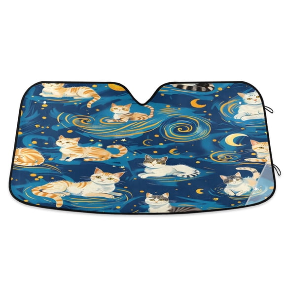 ALAZA Cartoon Cat Starry Night Windshield Sun Shade Car Foldable Visor Block UV Rays Protector 55"x27.6"