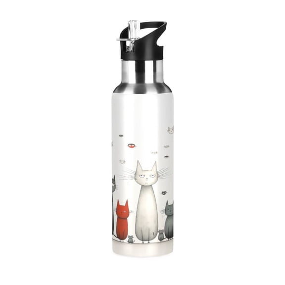 ALAZA Cartoon Cat Water Bottle Insulated Flask Stainless Steel Straw Lid 20 oz