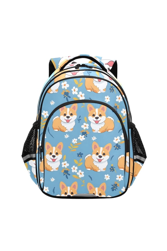 Cartoon Corgi Floral School Backpack Elementary Bag Bookbag Travel Rucksack