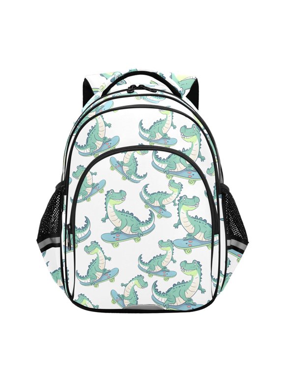 Cartoon Crocodile Skating School Backpack Elementary Bag Bookbag Travel Rucksack