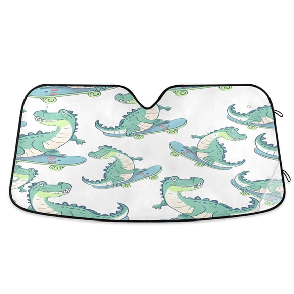 ALAZA Cartoon Crocodile Skating Windshield Sun Shade Car Foldable Visor Block UV Rays Protector 55"x27.6"