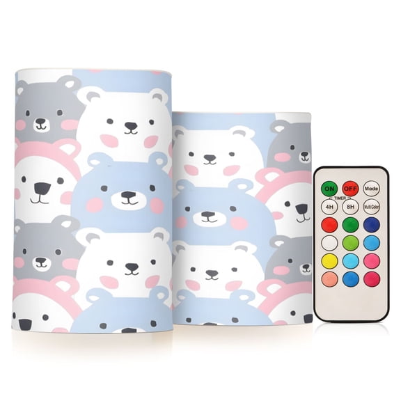 ALAZA Cartoon Cute Bear Face 2 PCs LED Flickering Flameless Candles with Remote Timer Battery Operated Candle