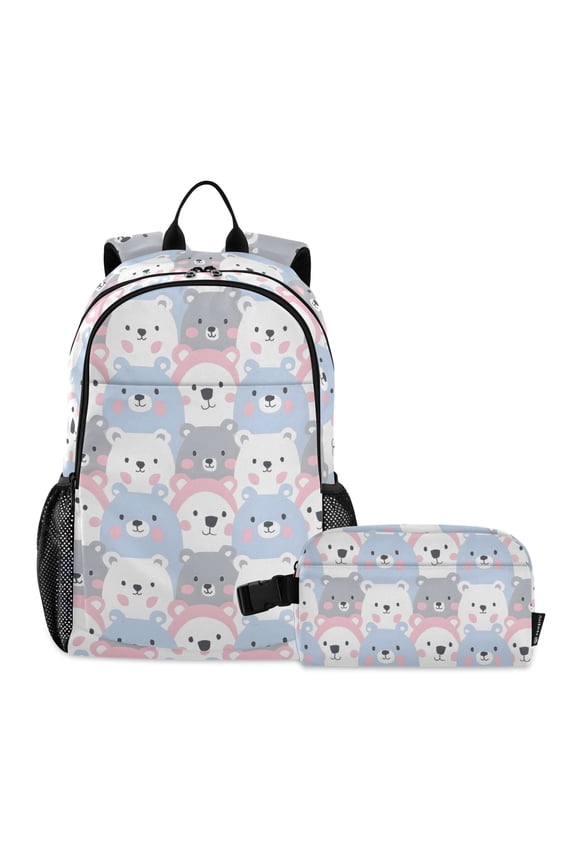 Cartoon Cute Bear Face School Backpack Lunch Box Set Student Bookbag