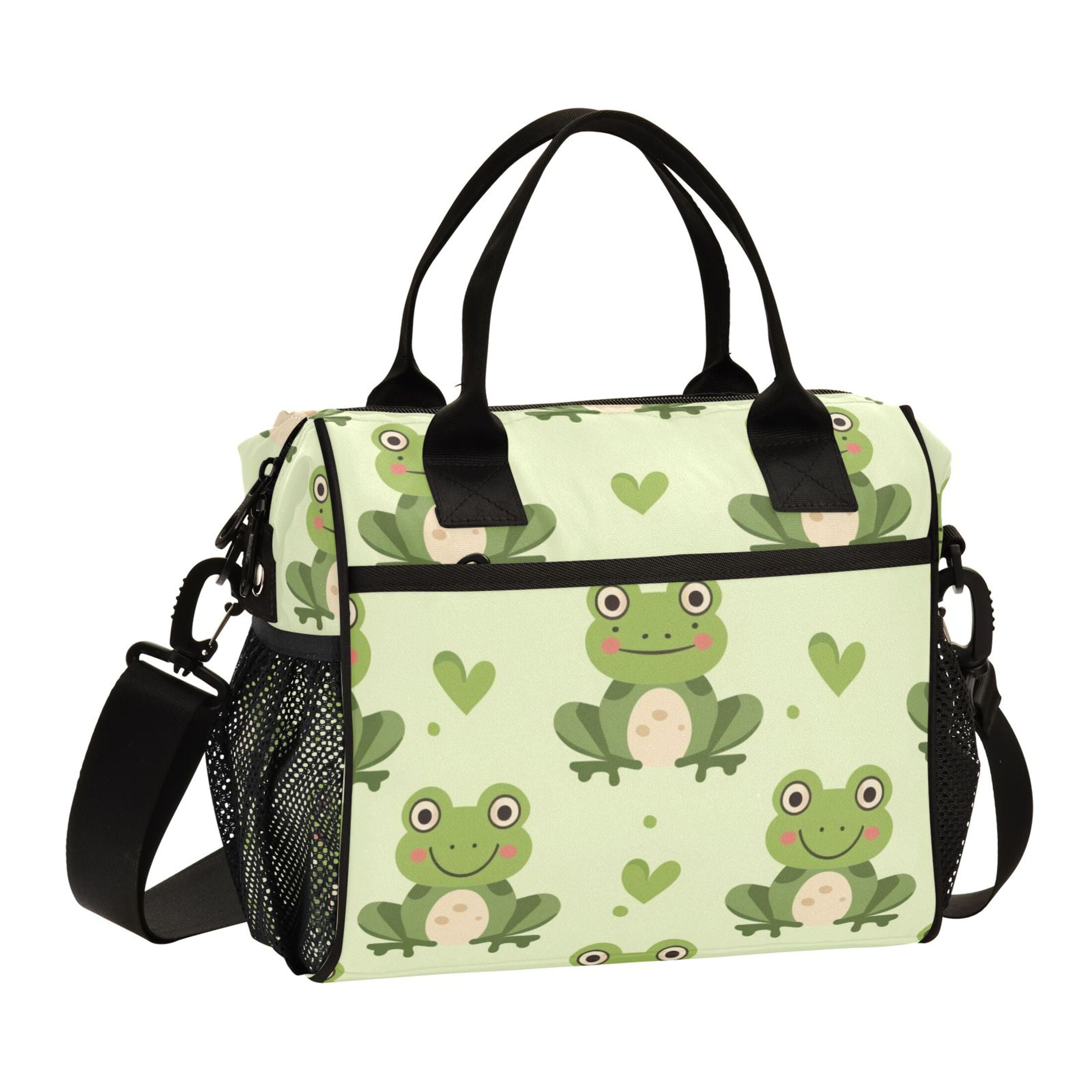 ALAZA Cartoon Cute Frog Insulated Lunch Bag Reusable Tote Box Adjustable Shoulder Strap for Work Picnic