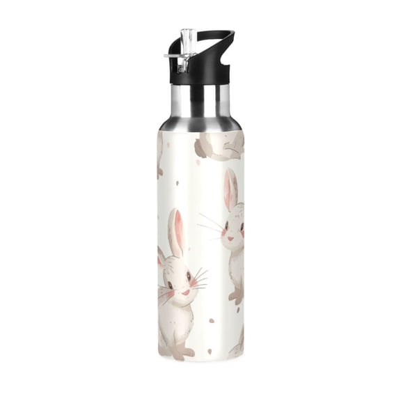 ALAZA Cartoon Cute Rabbit Water Bottle Insulated Flask Stainless Steel Straw Lid 20 oz