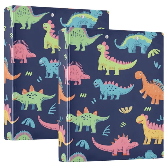 ALAZA Cartoon Dinosaur Cute Hardcover 3 Ring Binder 1.5" D-Rings with Interior Pockets Binders School 2 PCs