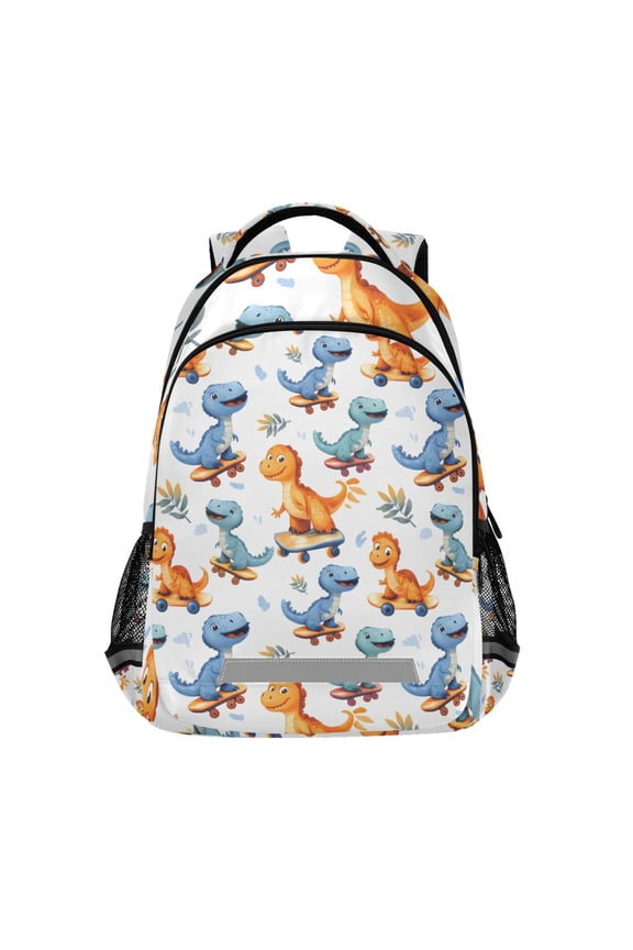 Cartoon Dinosaur Play Skateboard Backpack Elementary School Bag Bookbag Travel Rucksack