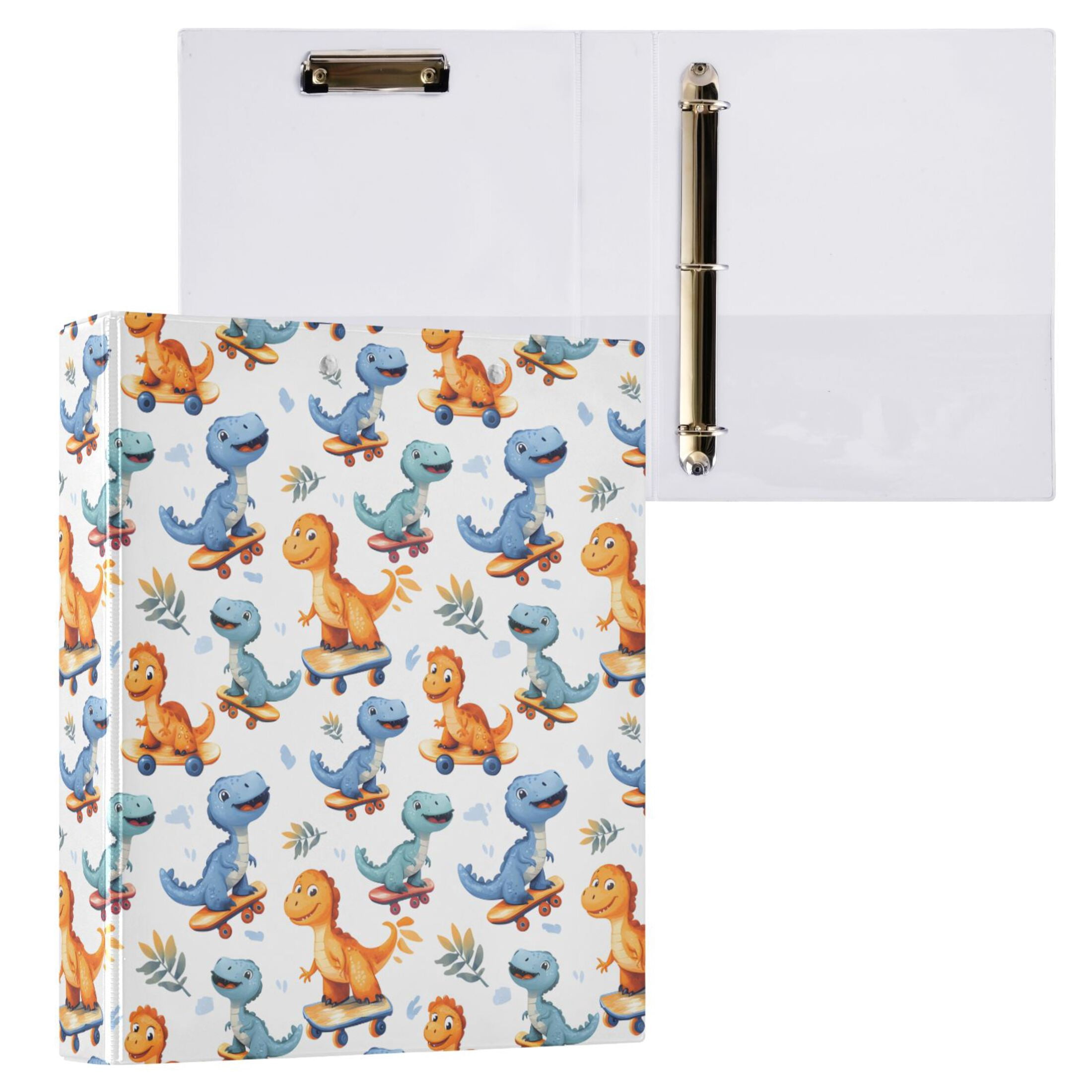 ALAZA Cartoon Dinosaur Play Skateboard Hardcover 3 Ring Binder 1.5