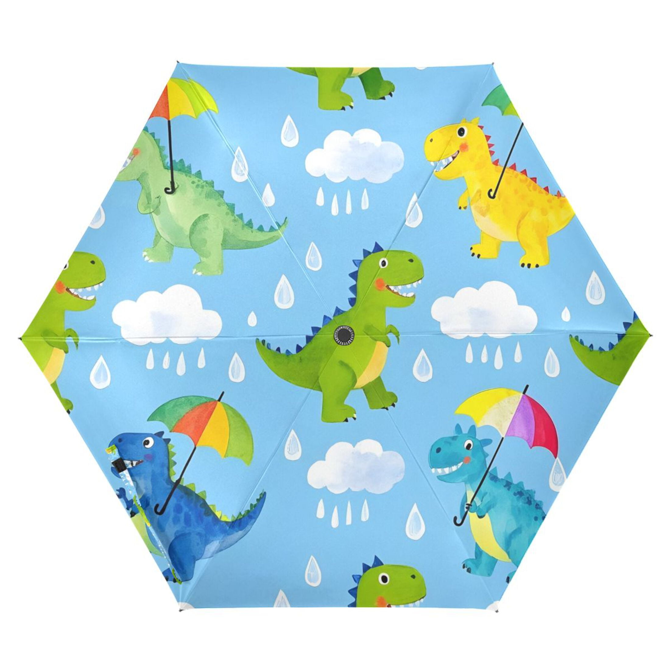 ALAZA Cartoon Dinosaurs UPF 50+ Compact Folding Umbrella for Rain Travel Umbrella Packable