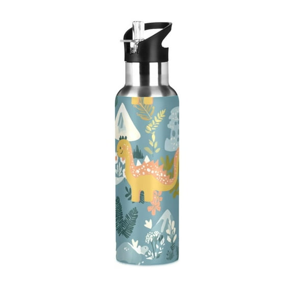 ALAZA Cartoon Dinosaurs Water Bottle Insulated Flask Stainless Steel Straw Lid 20 oz