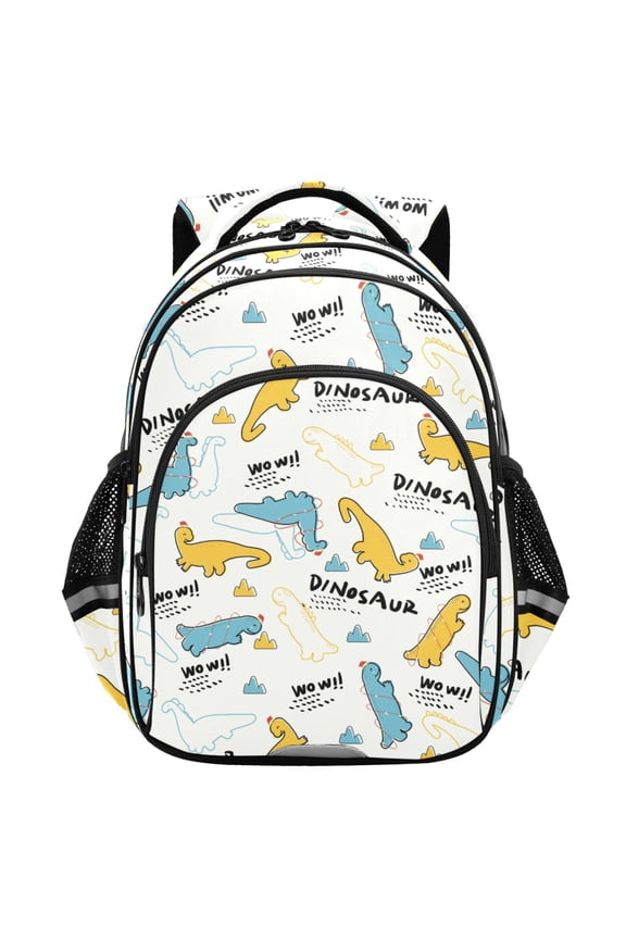 Cartoon Dinosaurs White School Backpack Elementary Bag Student Bookbag Travel Rucksack