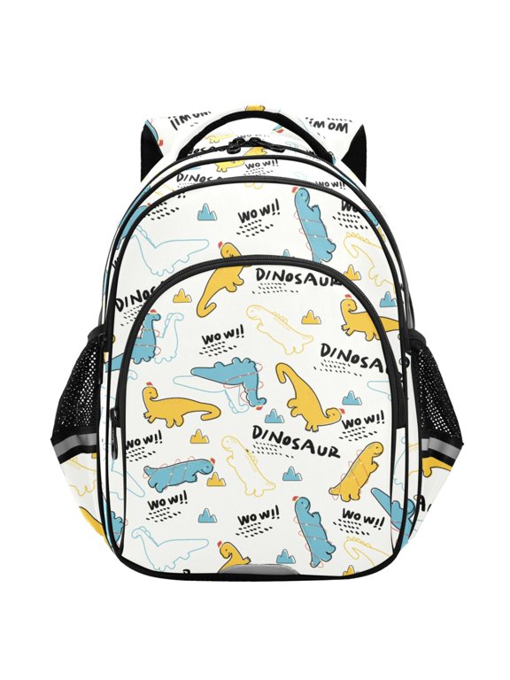 Cartoon Dinosaurs White School Backpack Elementary Bag Student Bookbag Travel Rucksack