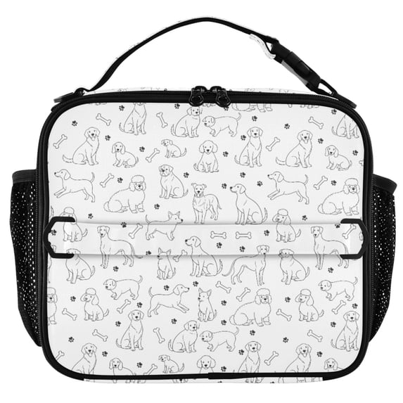 ALAZA Cartoon Dogs Lines Insulated Lunch Box Lunch Bag Cooler Tote with ...