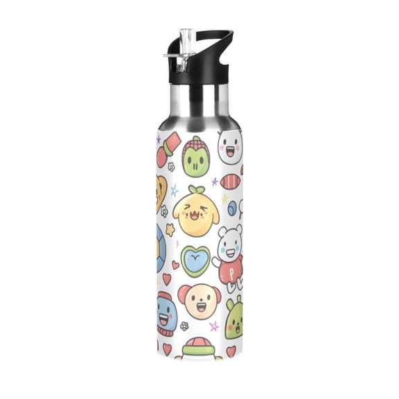 ALAZA Cartoon Dogs Print Water Bottle Insulated Flask Stainless Steel Straw Lid 20 oz
